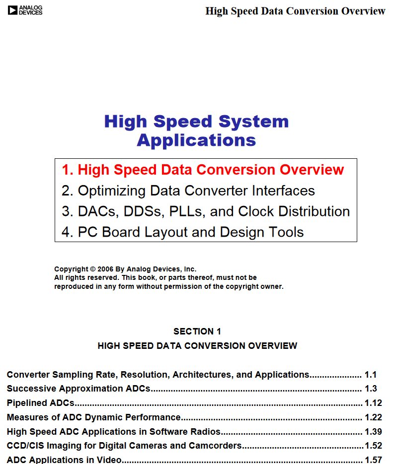 High Speed Data Conversion Overview – teoria i praktyka (4 sekcje)